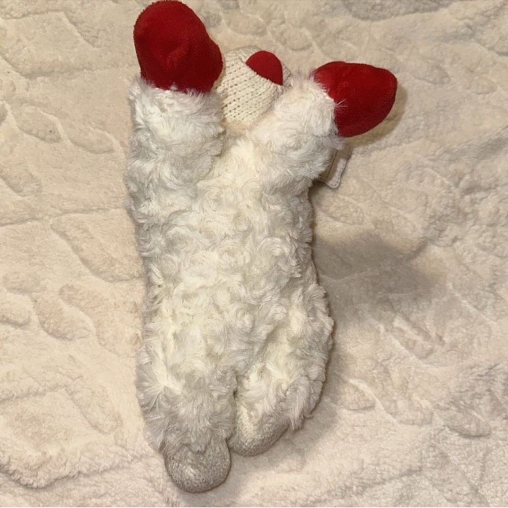 DreamW White Red Christmas Hat Holiday Plush Sweater Lamb Chop Squeaky Toy - Picture 6 of 9